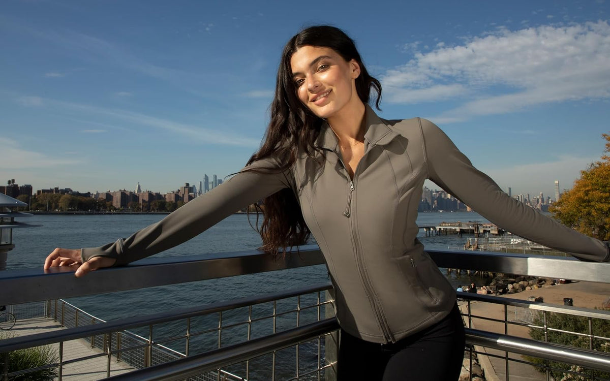 Full Zip Running Track Jacket Lightweight Athletic Slim Fit Jacket with Thumbholes