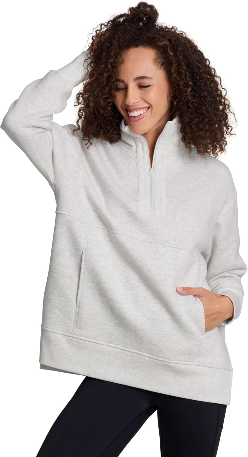 Active Women'S Lightweight Mock Neck Fleece 1/4 Zip Sweatshirt with Pockets