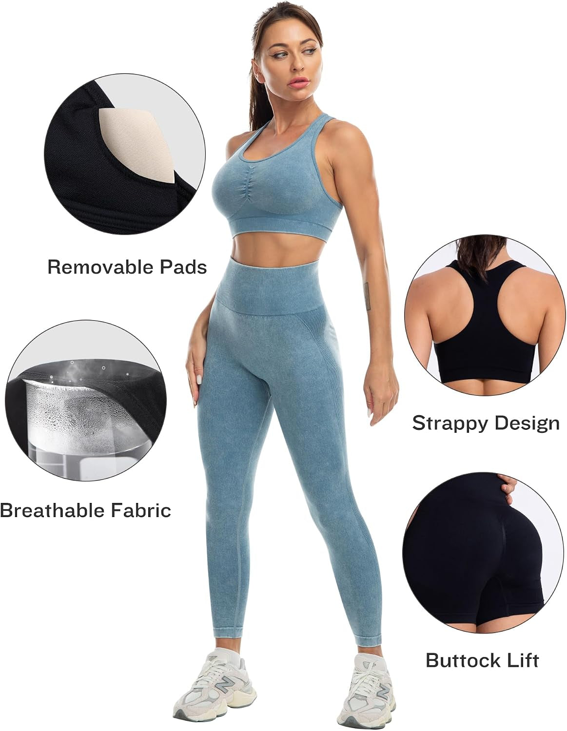 3 Piece Workout Sets for Women Butt Lifting Leggings with High Impact Sports Bra Gym Shorts