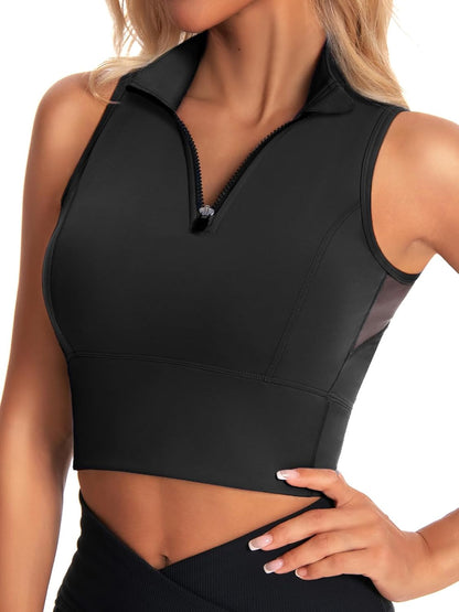 Zip Front Cropped Workout Tank Tops with Built in Bra