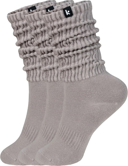 Scrunch Boot Socks for Women, Long Cozy Slouch Crew, 3 Pairs