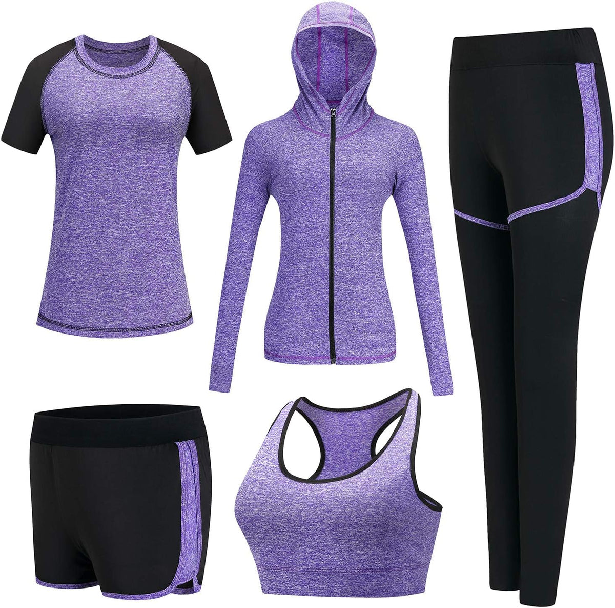 5 Piece Matching Workout Sets for Women Yoga Gym Athletic Pilates Outfits