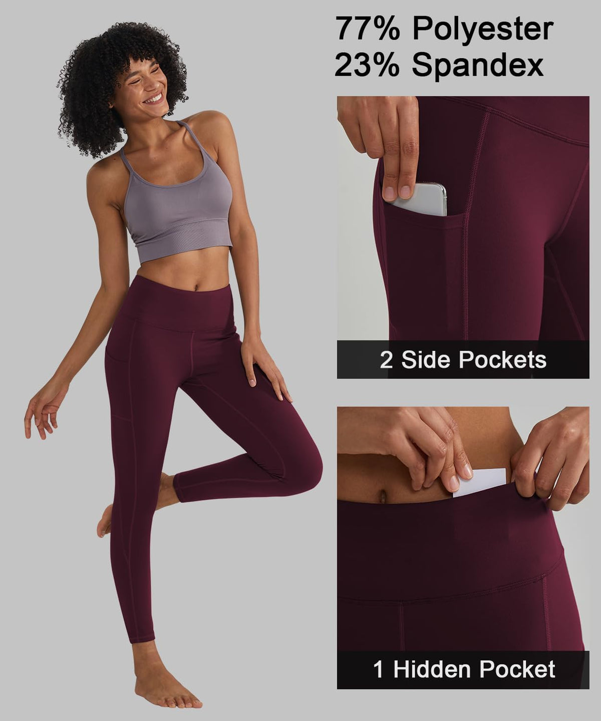 Anti-Nail Leggings for Women, Non-See-Through Yoga Pants with Phone Pockets, Tummy Control Full-Length/Capri Tights