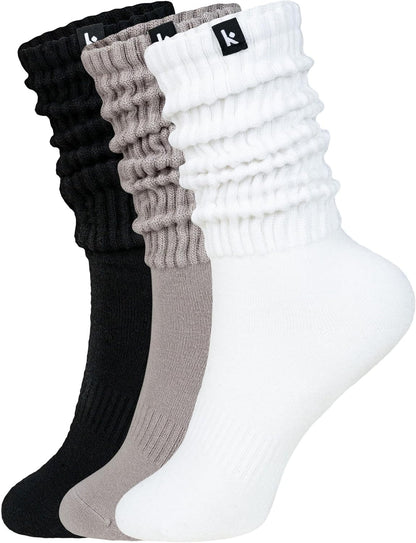 Scrunch Boot Socks for Women, Long Cozy Slouch Crew, 3 Pairs