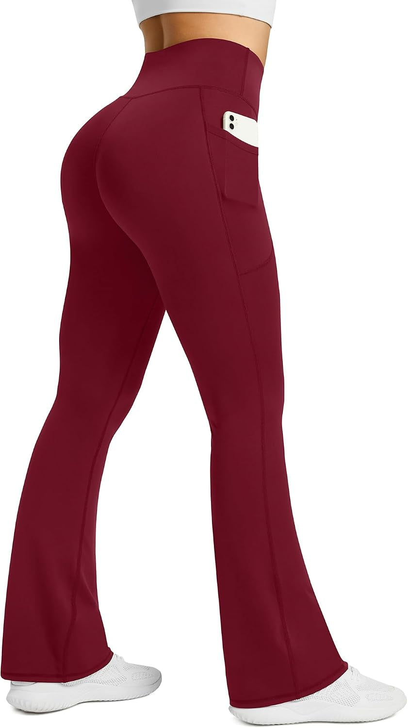 Womens Flared Yoga Pants with Pockets, High Waisted Flare Leggings Bell Bottom Bootcut Yoga Dress Pants