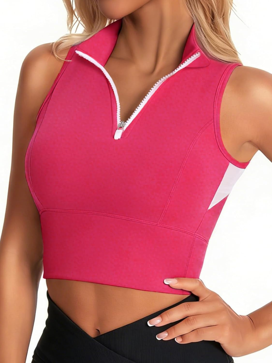 Zip Front Cropped Workout Tank Tops with Built in Bra