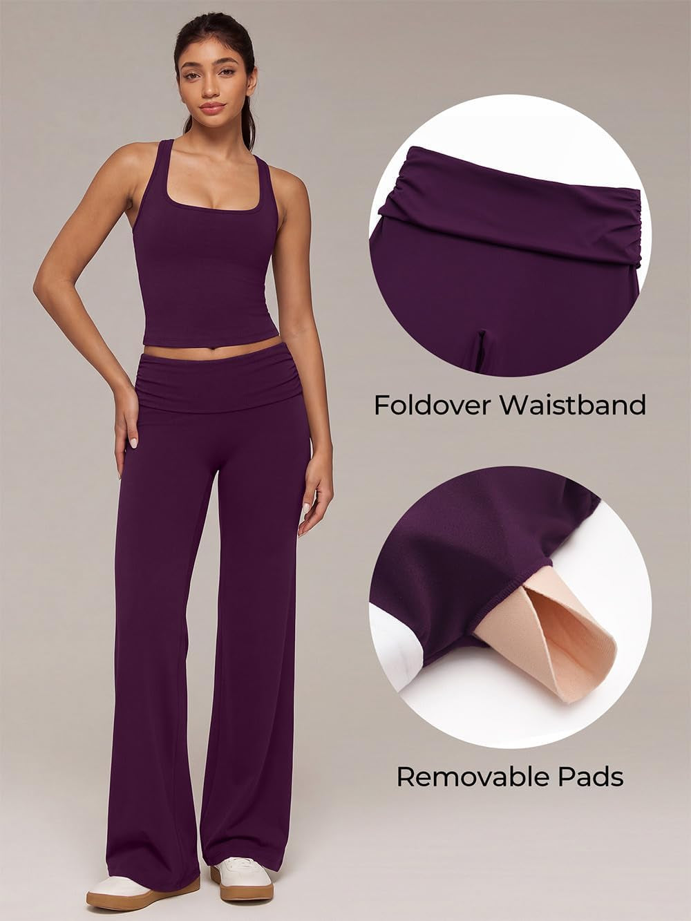 Womens Workout Sets Foldover Wide Leg Yoga Pants Pilates Outfits