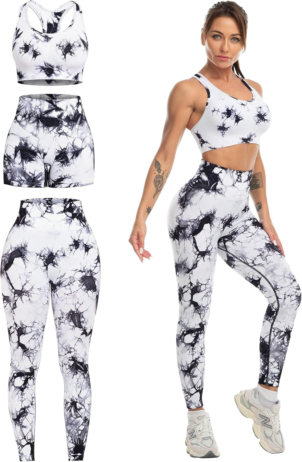 3 Piece Workout Sets for Women Butt Lifting Leggings with High Impact Sports Bra Gym Shorts