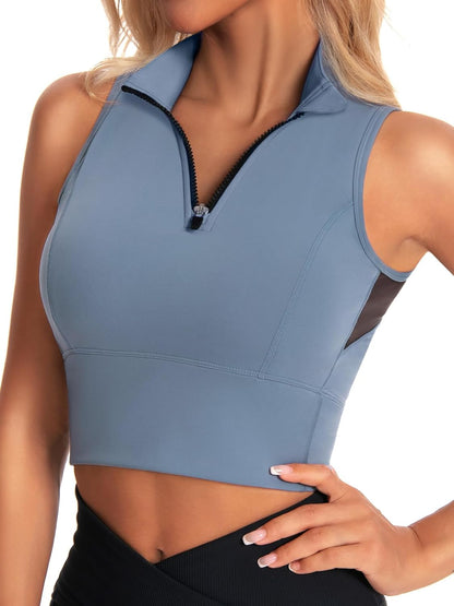 Zip Front Cropped Workout Tank Tops with Built in Bra