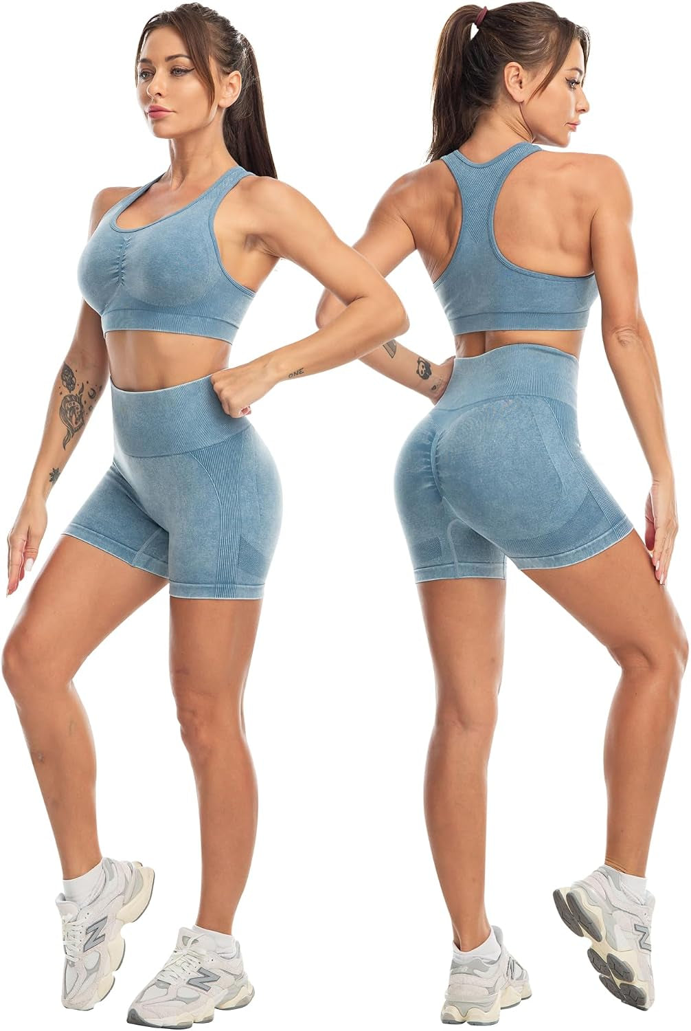 3 Piece Workout Sets for Women Butt Lifting Leggings with High Impact Sports Bra Gym Shorts