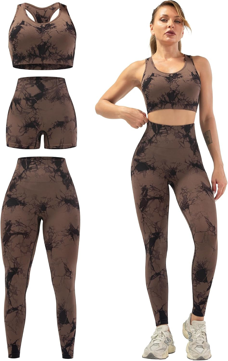 3 Piece Workout Sets for Women Butt Lifting Leggings with High Impact Sports Bra Gym Shorts