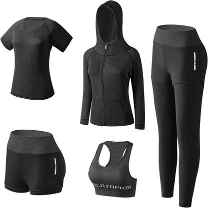 5 Piece Matching Workout Sets for Women Yoga Gym Athletic Pilates Outfits