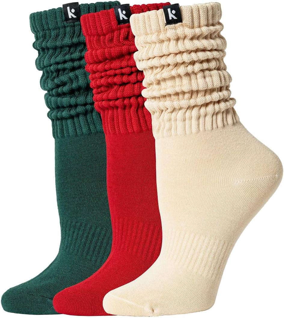 Scrunch Boot Socks for Women, Long Cozy Slouch Crew, 3 Pairs