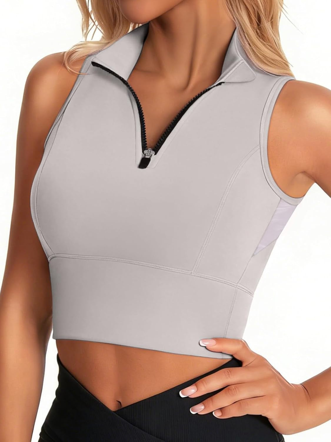 Zip Front Cropped Workout Tank Tops with Built in Bra