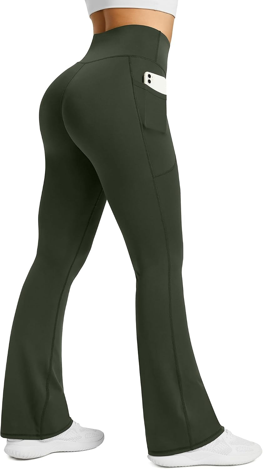 Womens Flared Yoga Pants with Pockets, High Waisted Flare Leggings Bell Bottom Bootcut Yoga Dress Pants