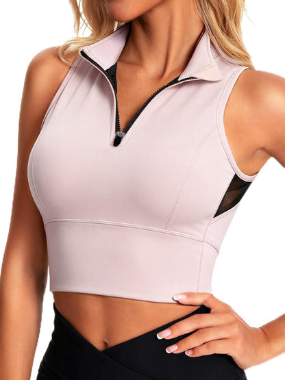 Zip Front Cropped Workout Tank Tops with Built in Bra