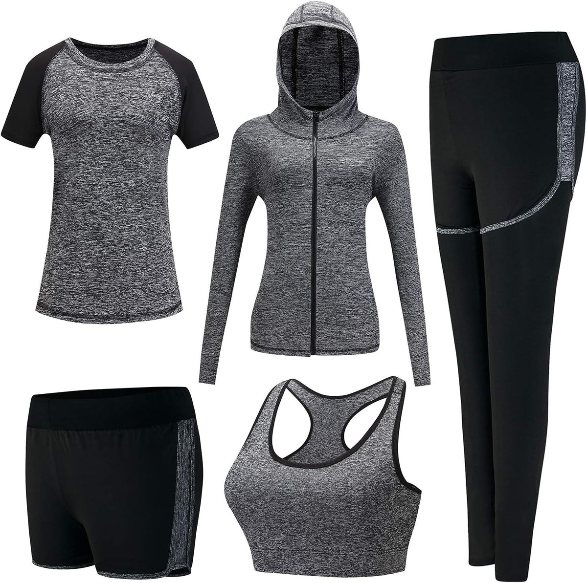 5 Piece Matching Workout Sets for Women Yoga Gym Athletic Pilates Outfits