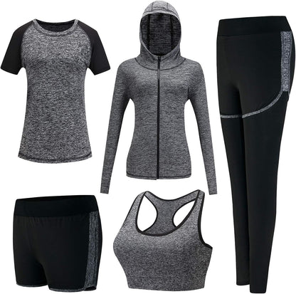 5 Piece Matching Workout Sets for Women Yoga Gym Athletic Pilates Outfits