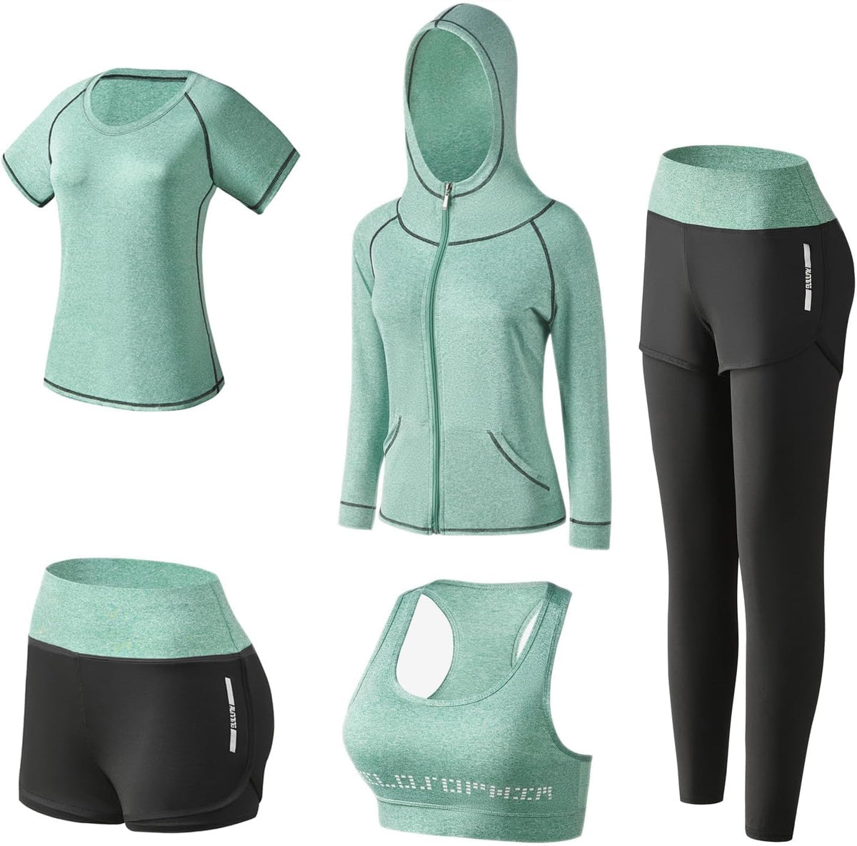 5 Piece Matching Workout Sets for Women Yoga Gym Athletic Pilates Outfits