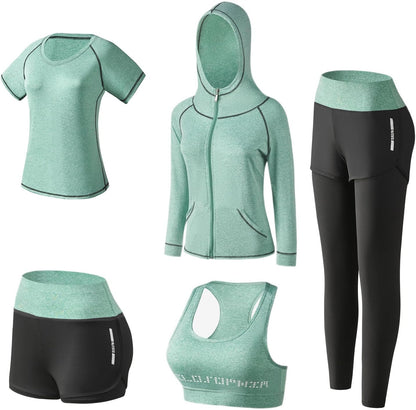 5 Piece Matching Workout Sets for Women Yoga Gym Athletic Pilates Outfits