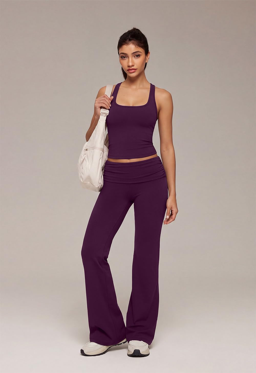 Womens Workout Sets Foldover Wide Leg Yoga Pants Pilates Outfits
