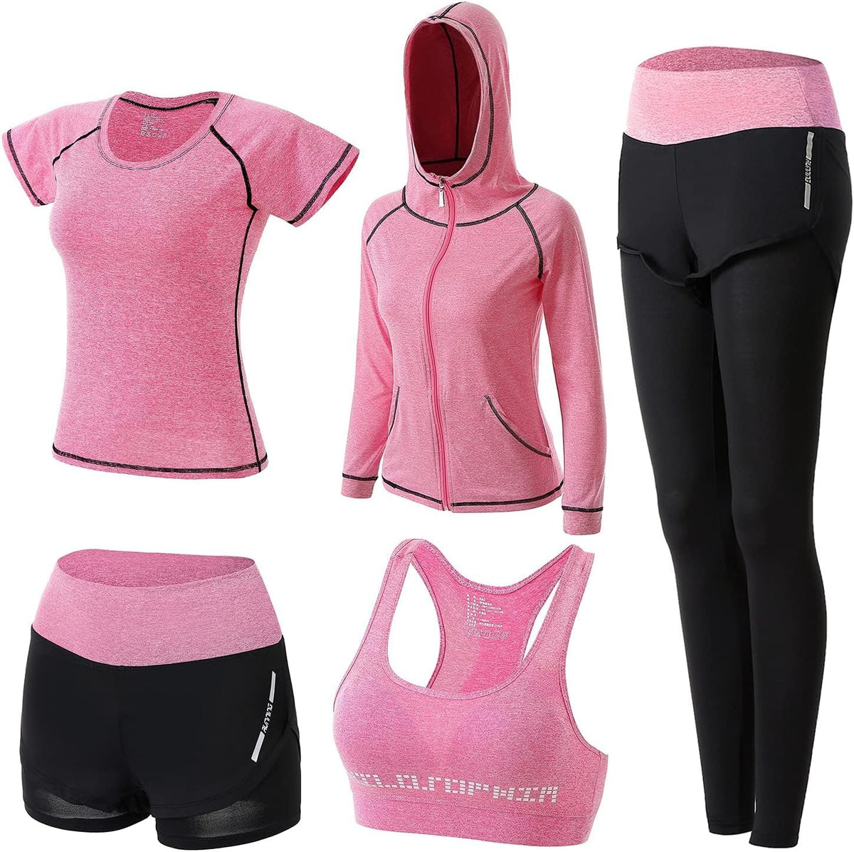 5 Piece Matching Workout Sets for Women Yoga Gym Athletic Pilates Outfits