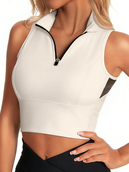 Zip Front Cropped Workout Tank Tops with Built in Bra