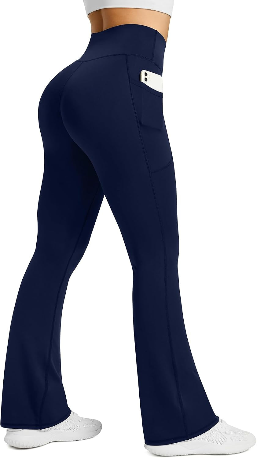 Womens Flared Yoga Pants with Pockets, High Waisted Flare Leggings Bell Bottom Bootcut Yoga Dress Pants