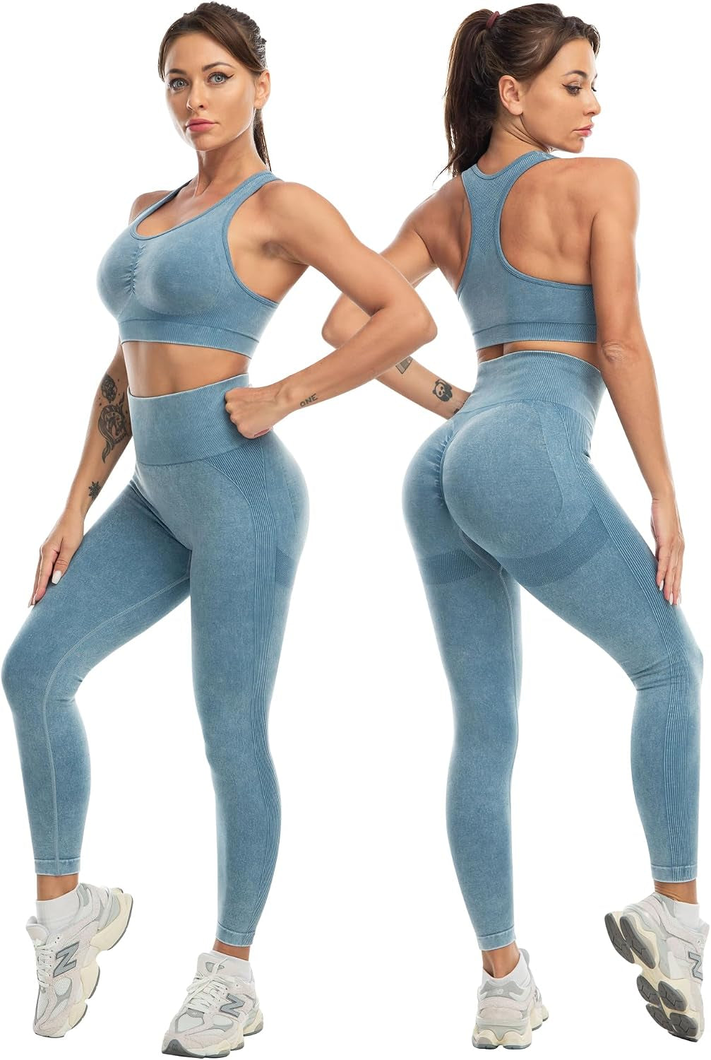 3 Piece Workout Sets for Women Butt Lifting Leggings with High Impact Sports Bra Gym Shorts