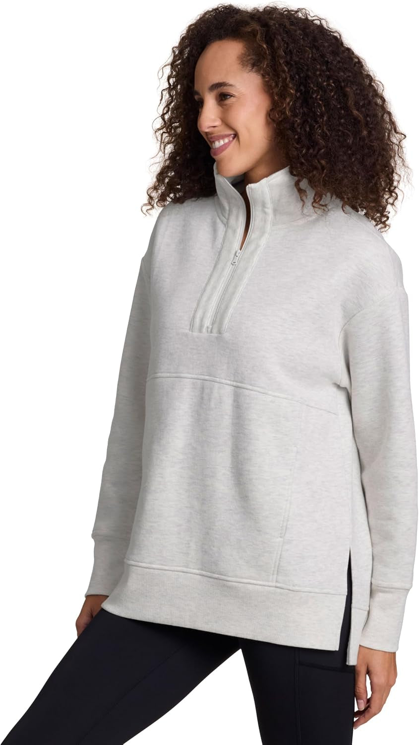 Active Women'S Lightweight Mock Neck Fleece 1/4 Zip Sweatshirt with Pockets
